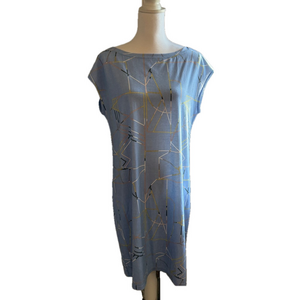 Prana Blue Sheen Jigsaw Print Savana Sheath Dress with Bateau Neckline SKUo203